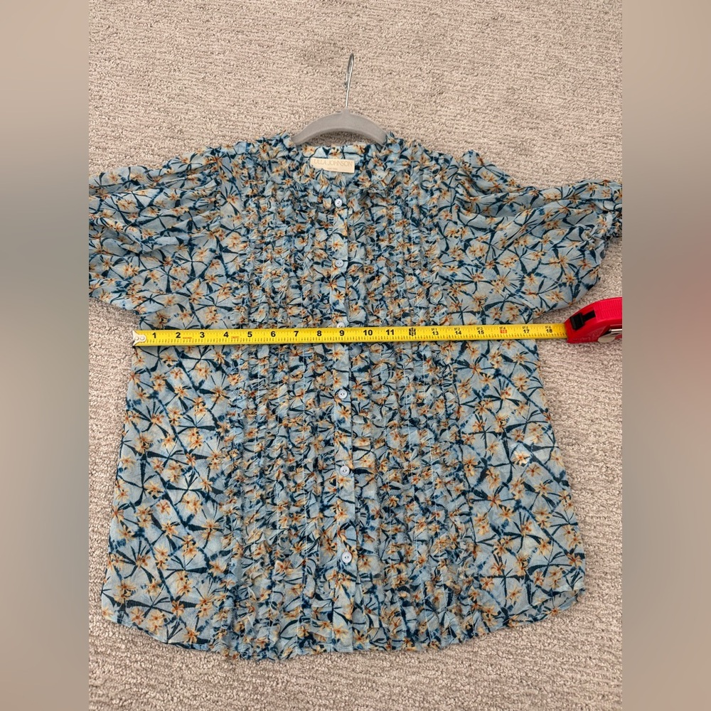 Ulla Johnson Adira Silk Puff Sleeve Button Top Blue Floral Print Poplin Size 0 - Picture 6 of 10